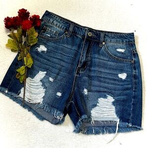 KanCan Distressed High Waist Denim Shorts - Small (28")